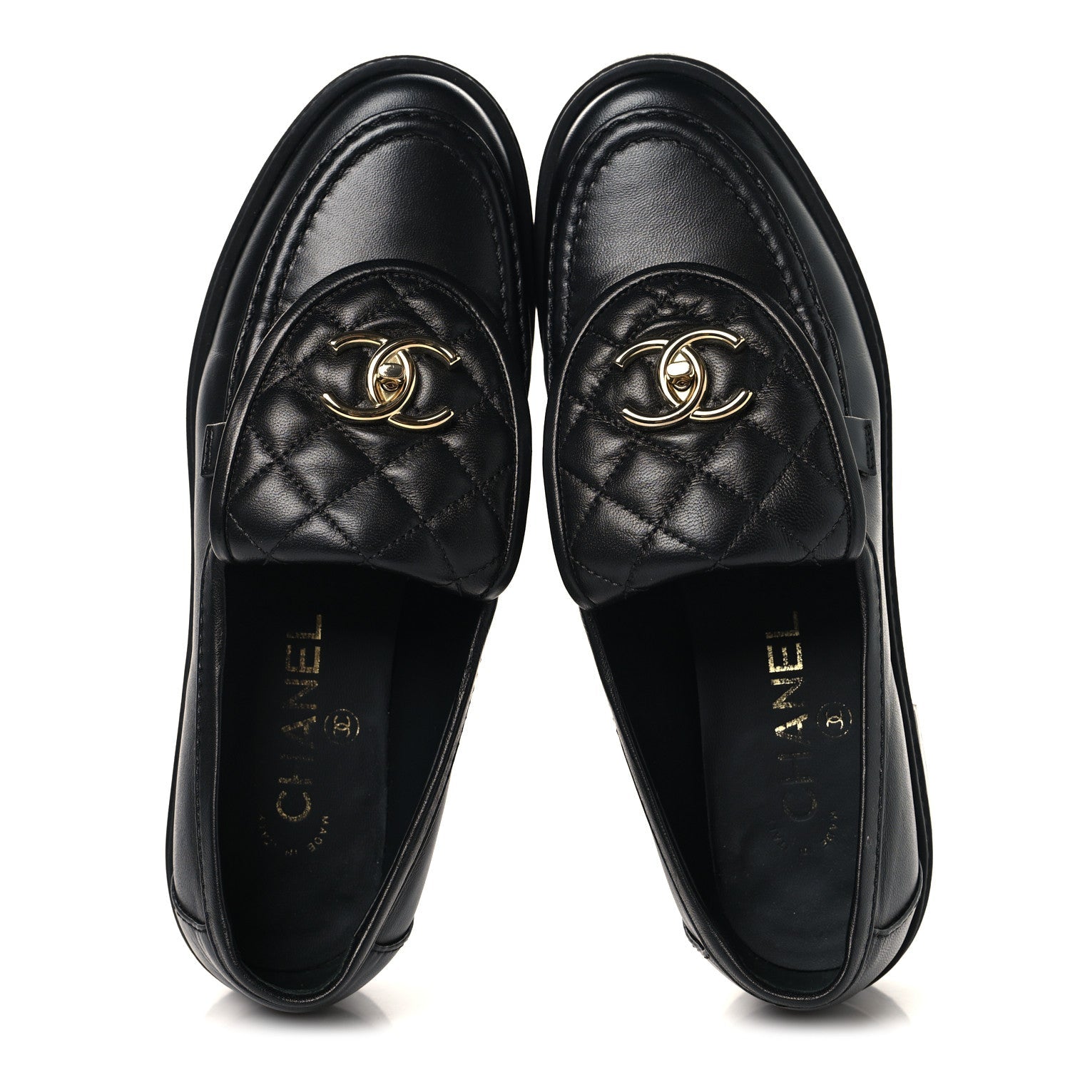 Lambskin Quilted CC Turnlock Loafers 37 Black