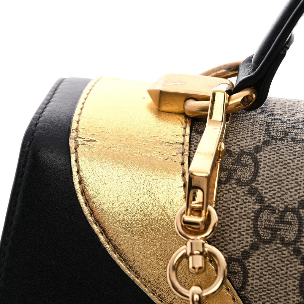 Gucci GG Supreme Monogram Small Osiride Top Handle Bag Black Gold