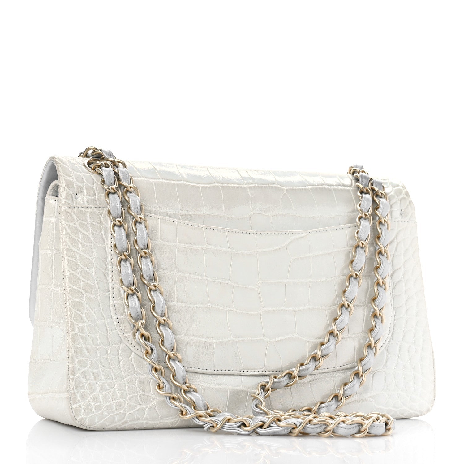 Chanel Iridescent Alligator Jumbo Double Flap Light Grey