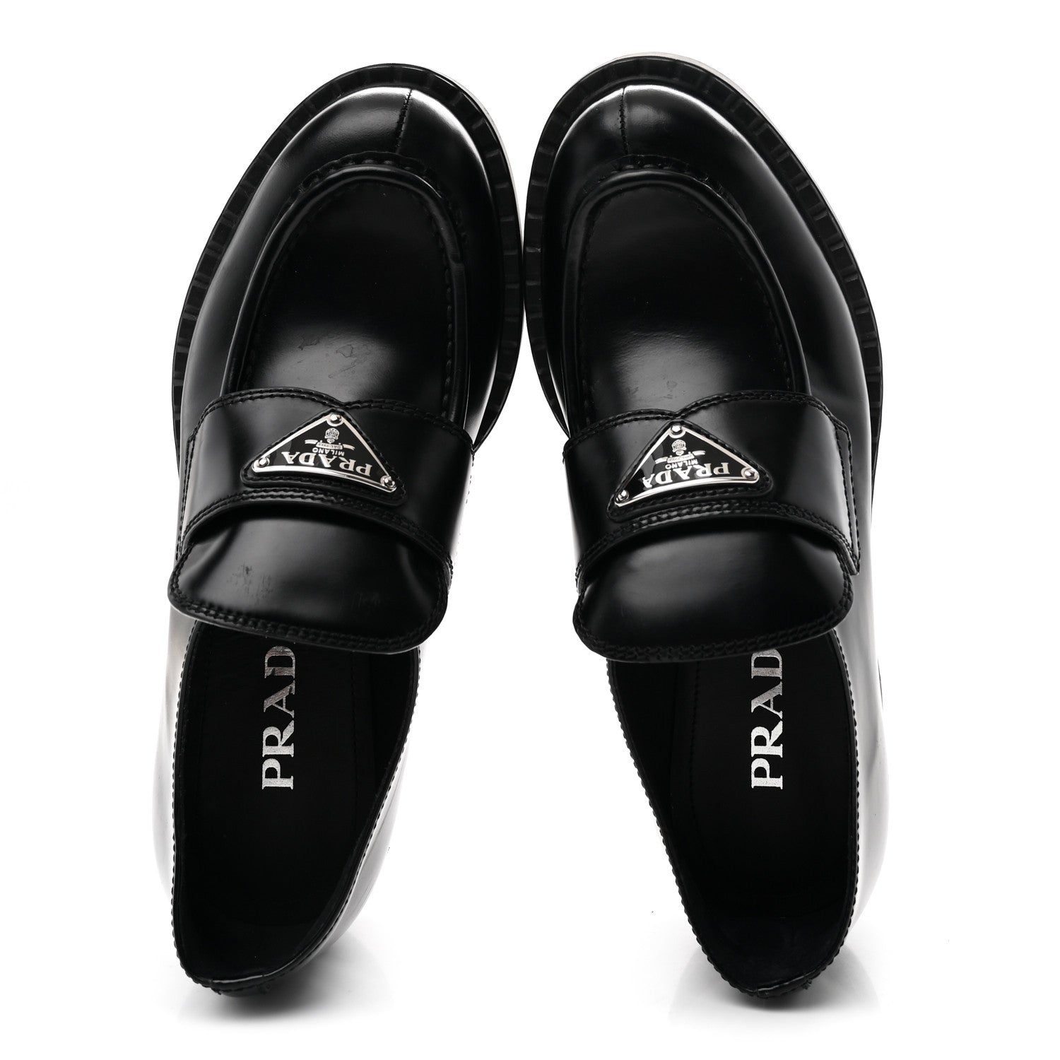 Prada Spazzolato Metal Triangle Logo 50mm Loafers 36.5 Black
