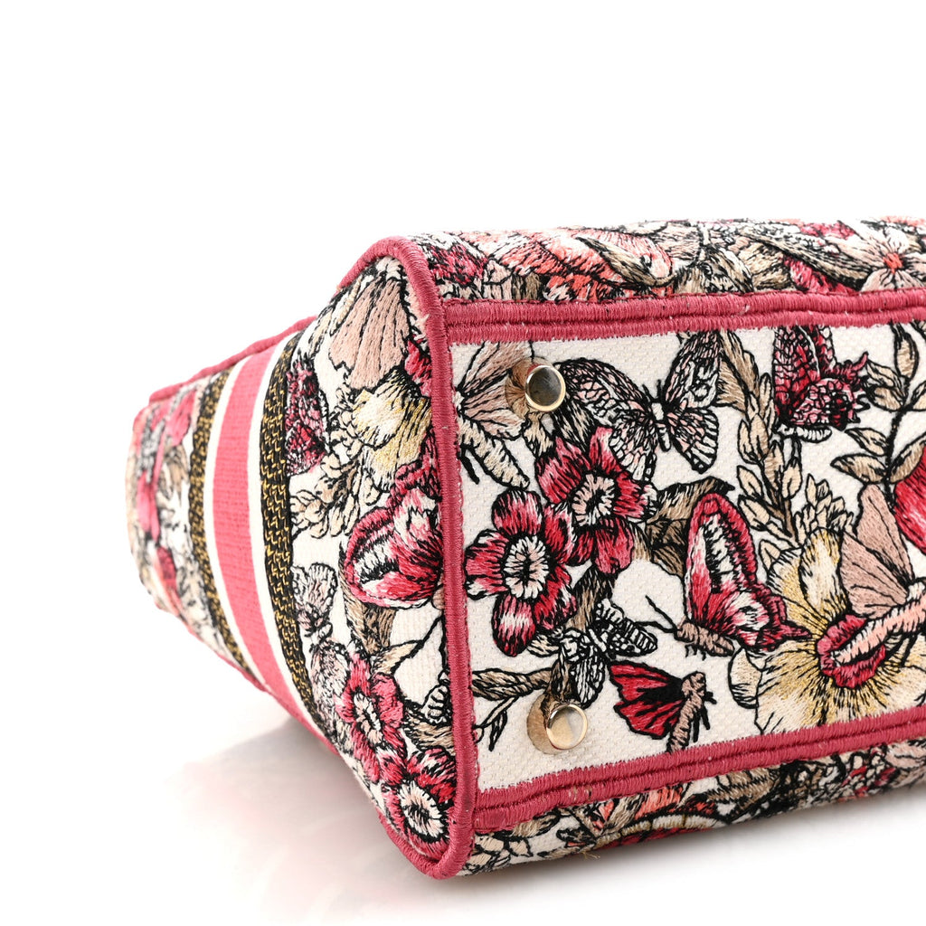 Christian Dior Canvas Embroidered Butterfly Print Medium Lady D-Lite  Multicolor