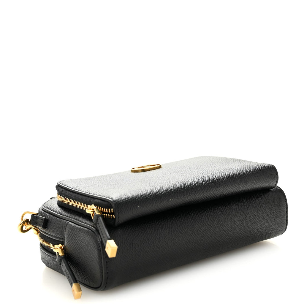 Christian Dior Grained Calfskin Caro Double Pouch Black