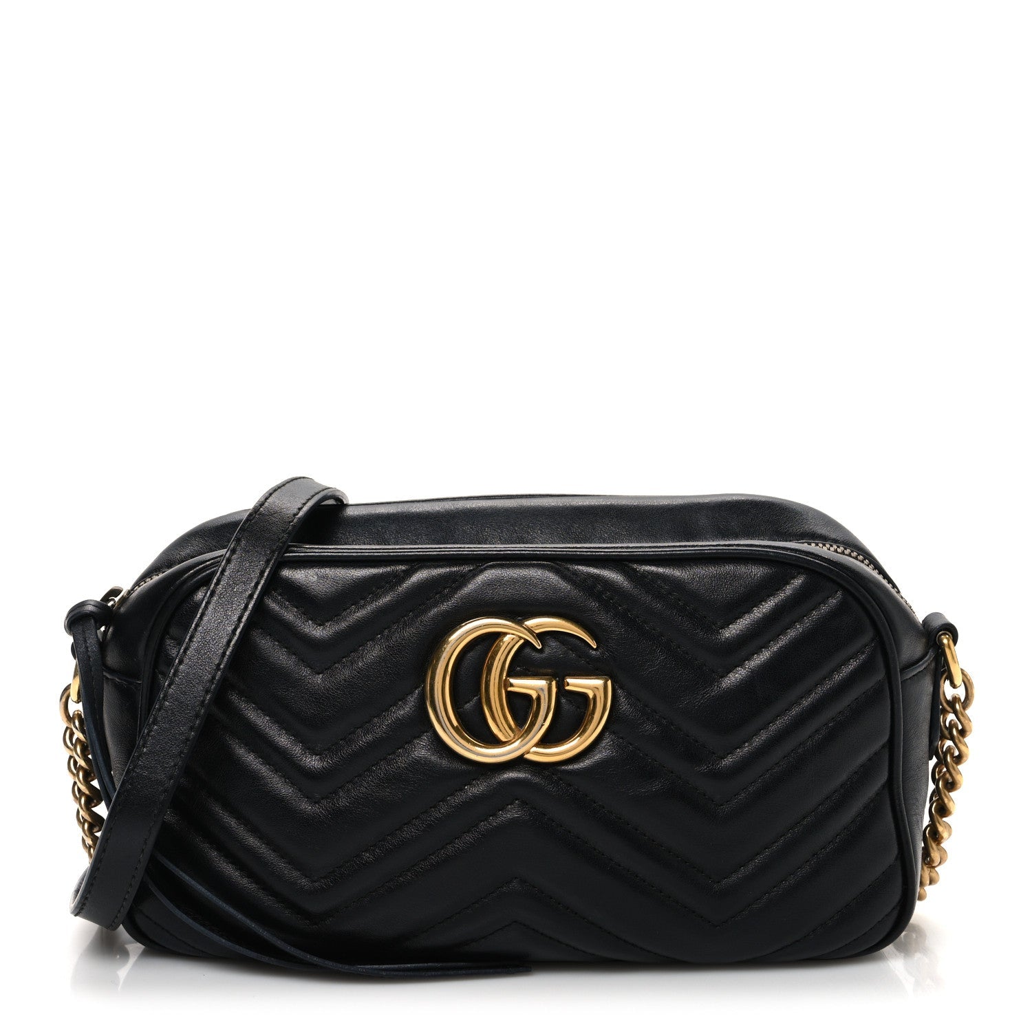 Gucci Calfskin Matelasse Small GG Marmont Chain Shoulder Bag Black