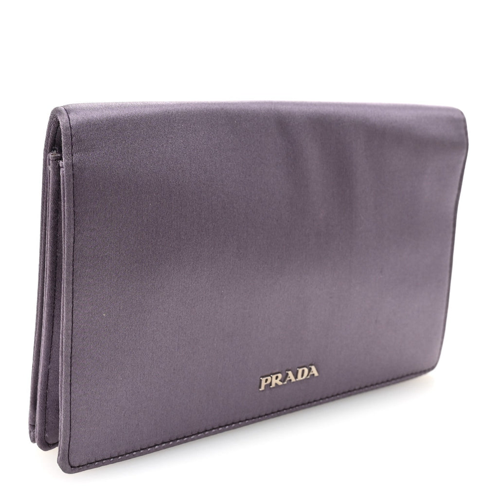 Prada Satin Raso Crystal Embellished Clutch Mirtillo