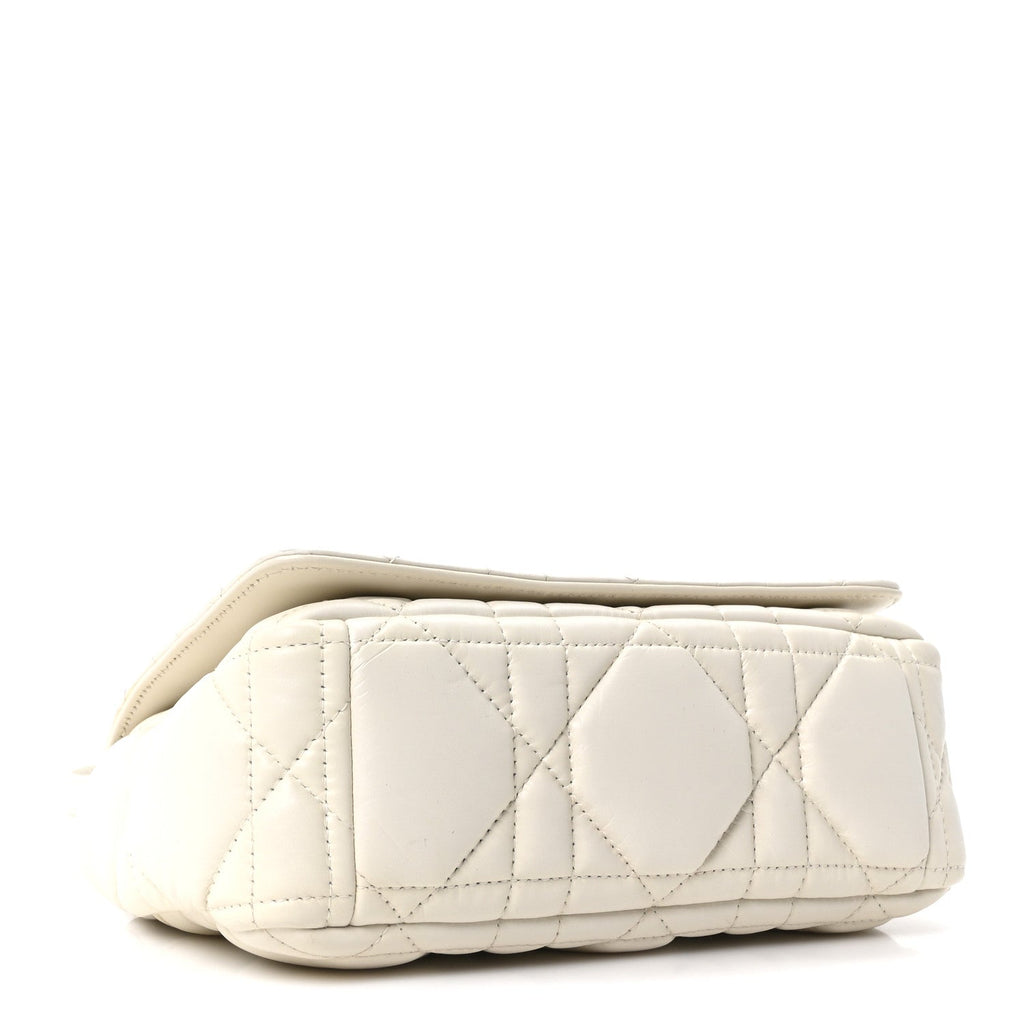Christian Dior Calfskin Macrocannage Small Caro Bag White
