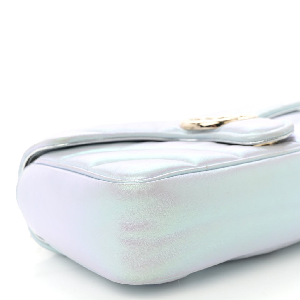 Gucci Iridescent Nappa Chevron Matelasse Small GG Marmont Shoulder Bag Iridescent Snow Light Blue