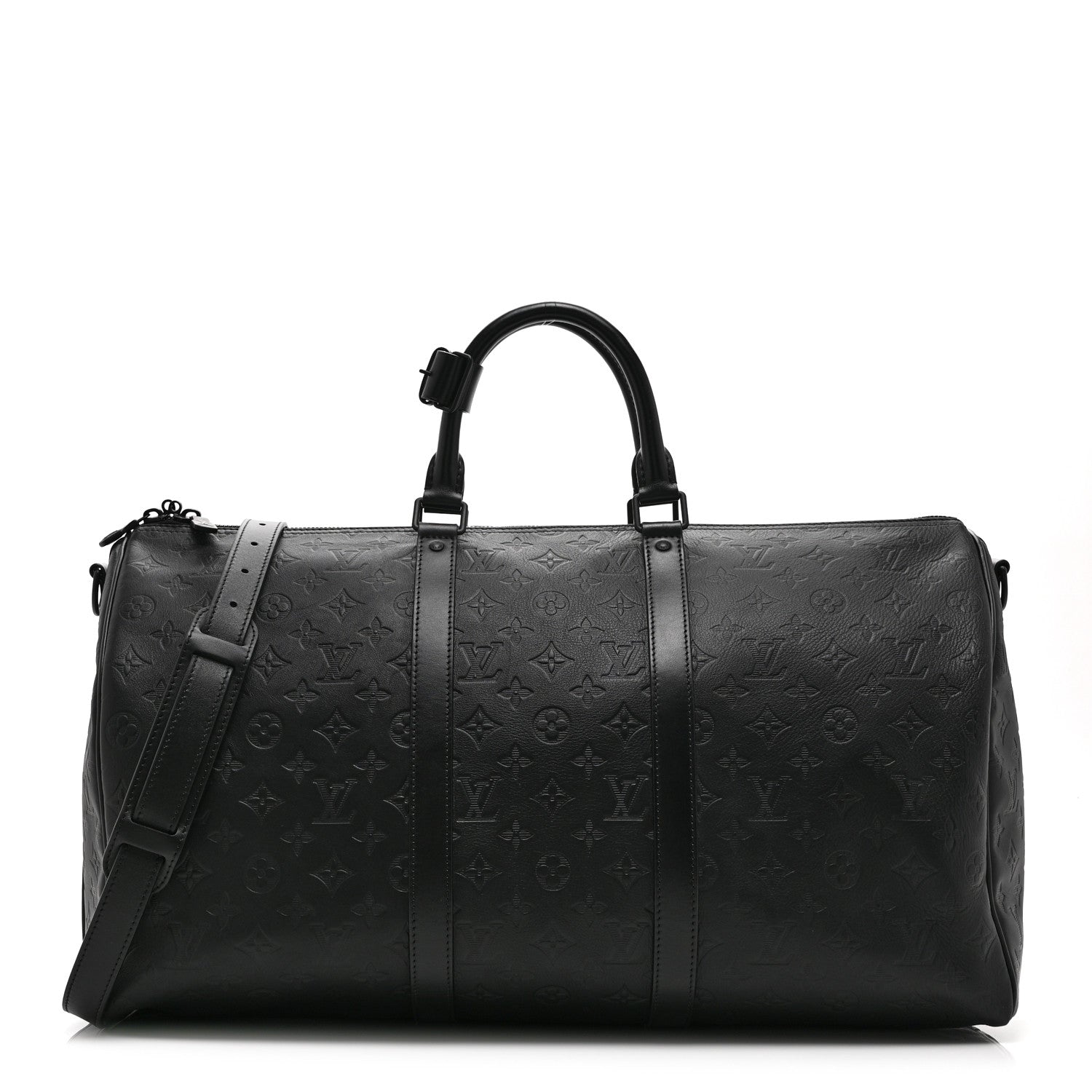 Louis Vuitton Calfskin Shadow Monogram Keepall Bandouliere 50 Black