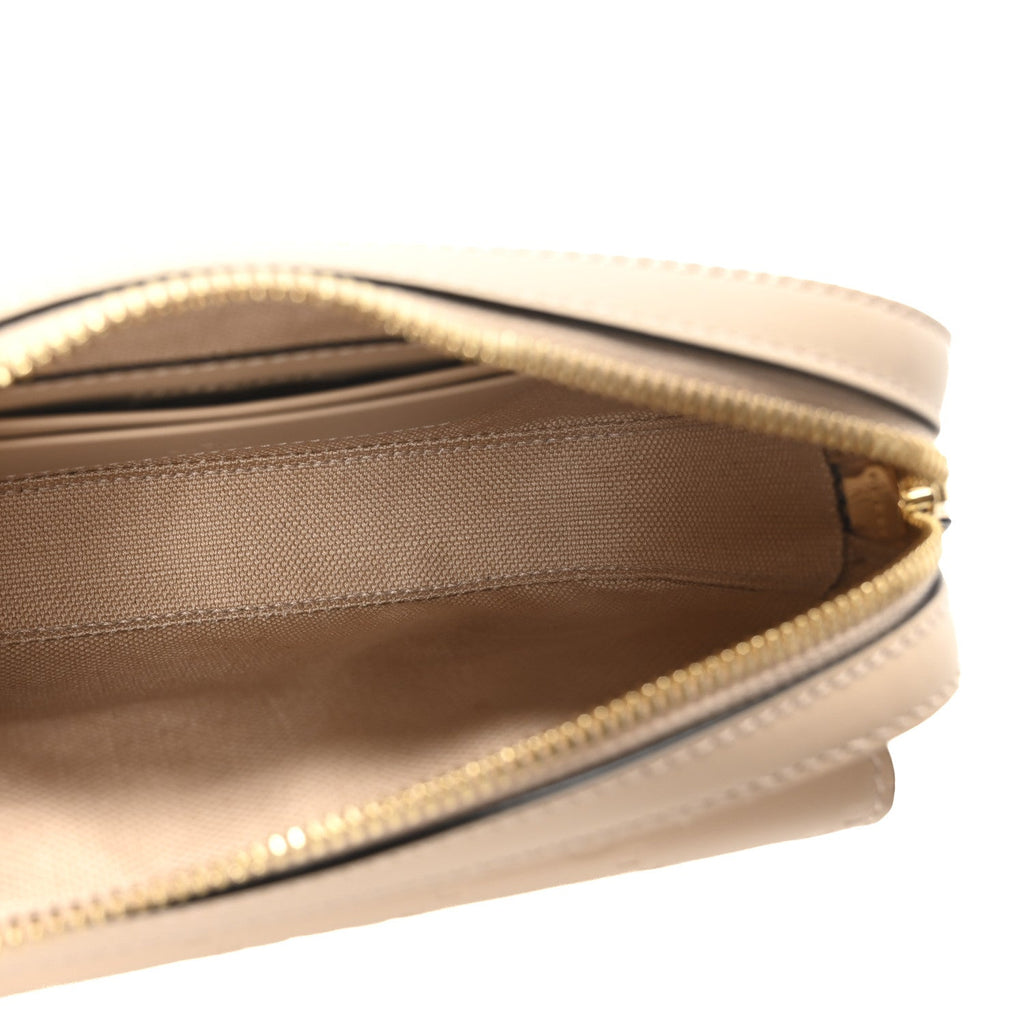Gucci Calfskin GG Super Mini Debossed Chain Wallet Light Beige