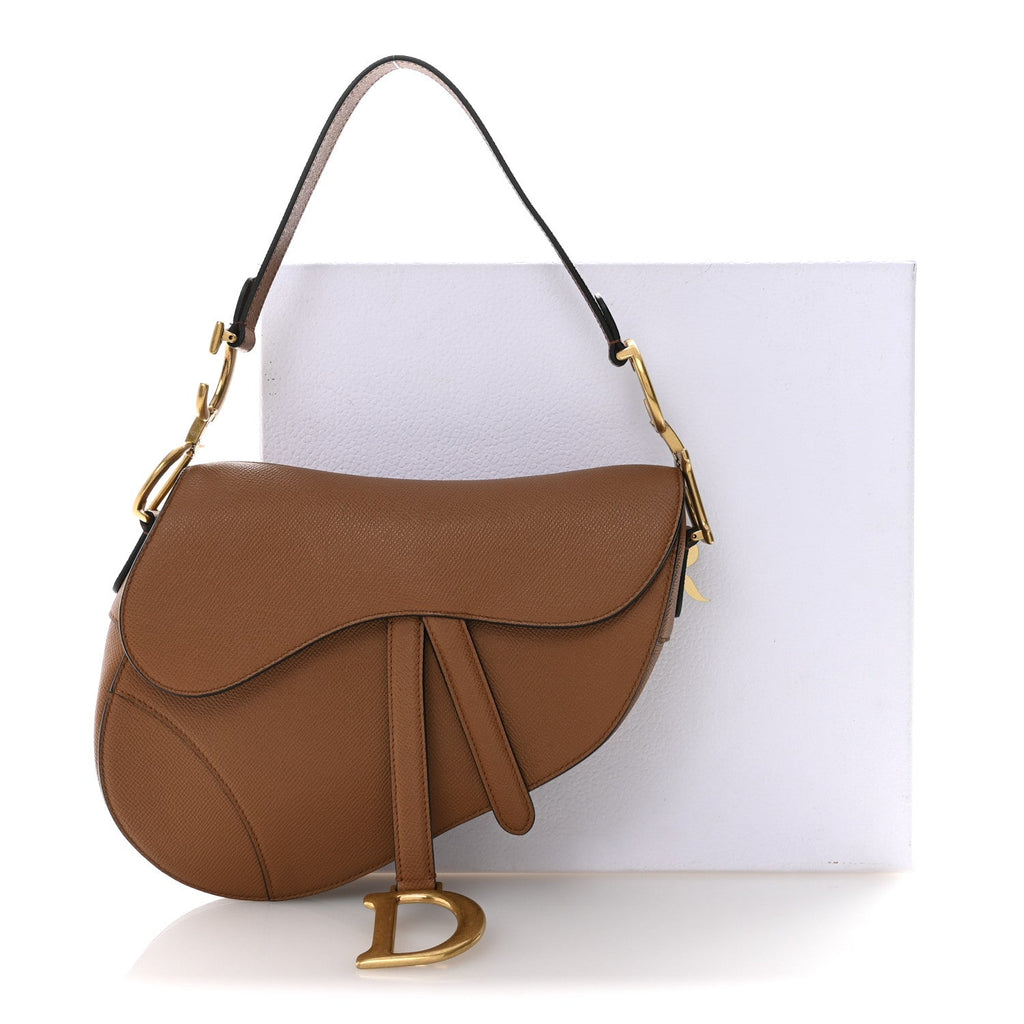 Christian Dior Grained Calfskin Saddle Bag Golden Saddle