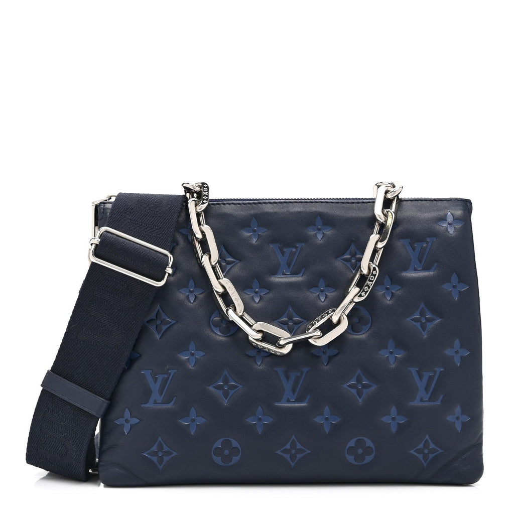 Louis Vuitton Lambskin Embossed Monogram Coussin PM Denim Blue