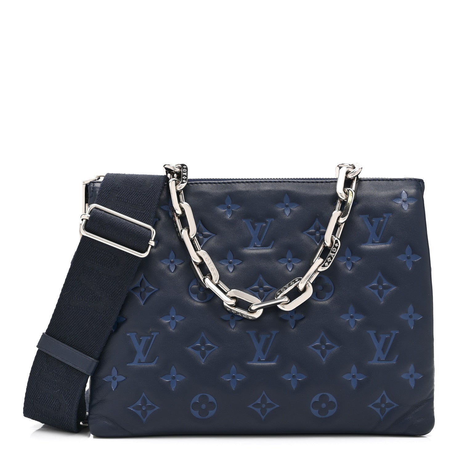 Louis Vuitton Lambskin Embossed Monogram Coussin PM Denim Blue