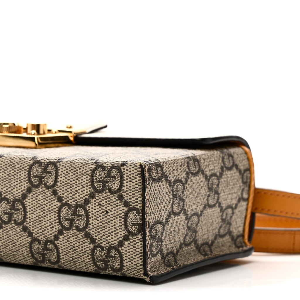 Gucci GG Supreme Monogram New Sakai Calfskin Mini Padlock Top Handle Shoulder Bag Beige Ebony Mystic White Sun Oil