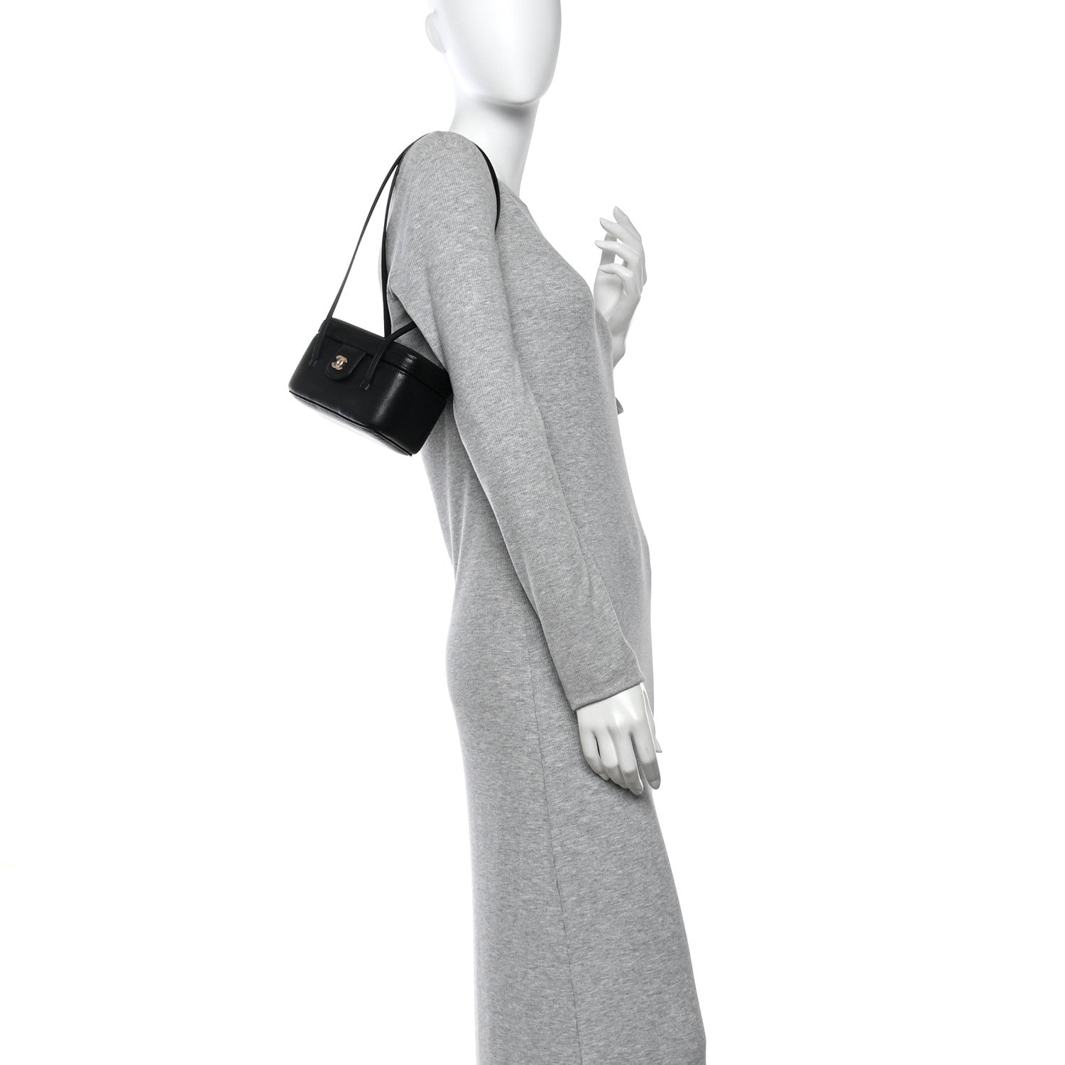 Chanel Shiny Caviar Preppy Coco Long Vanity With Strap Black