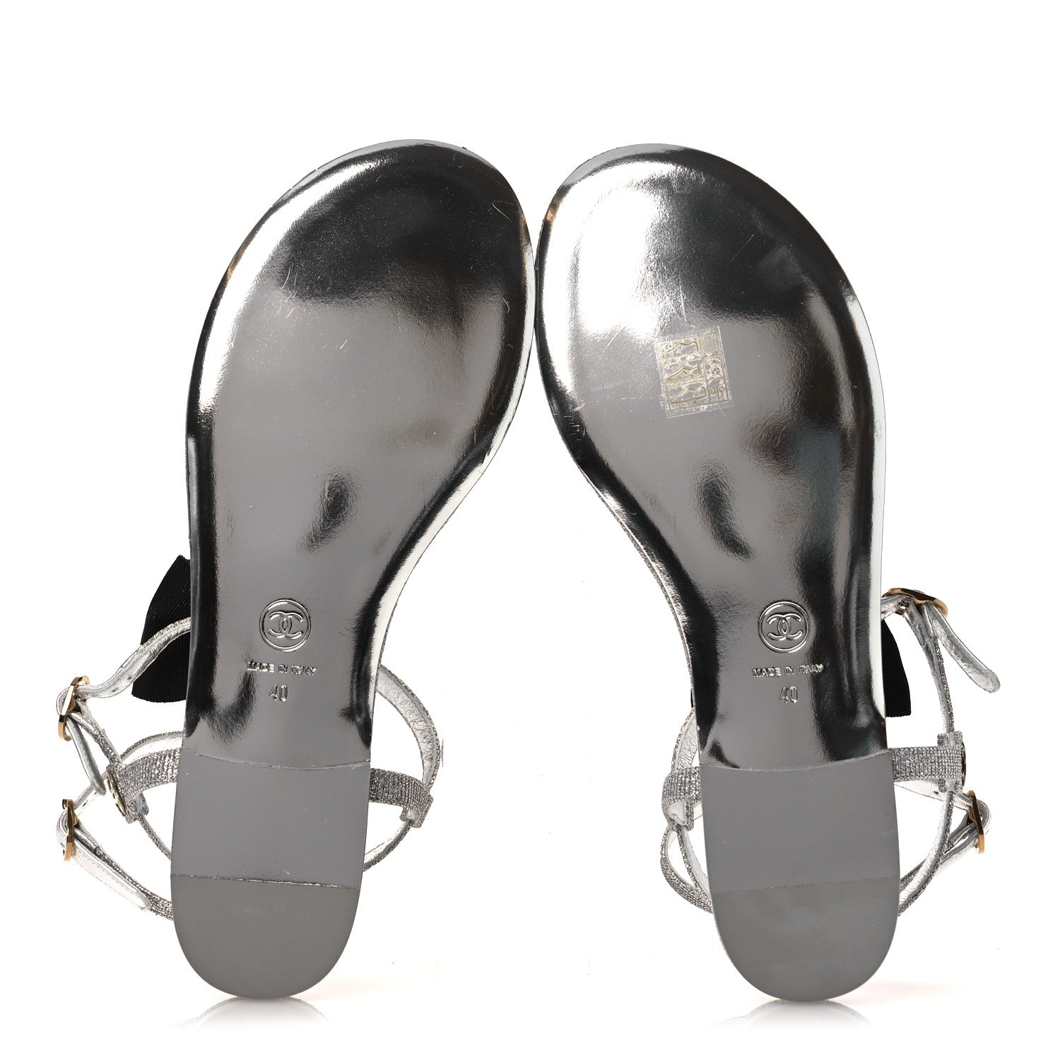 Fabric Grosgrain Pearl Crystal Thong Sandals 40 Silver Black