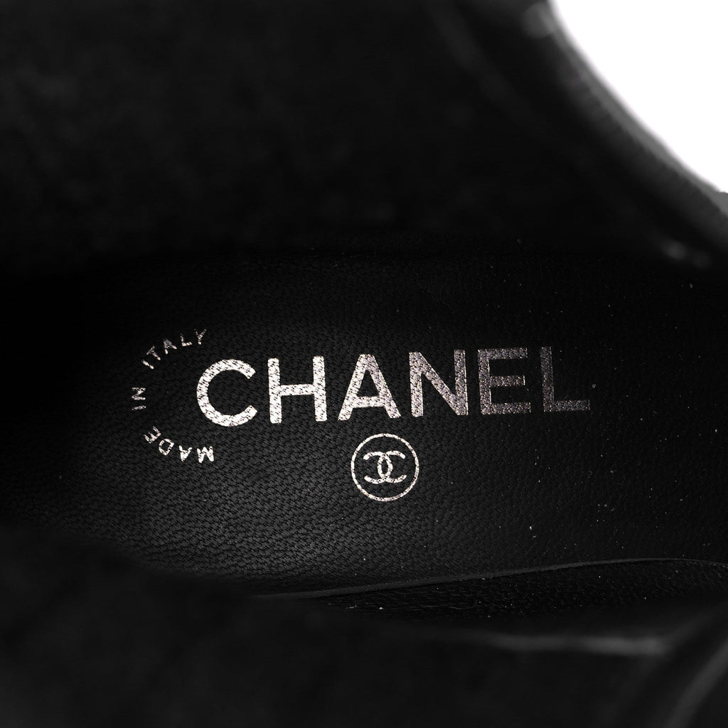 Chanel Suede Calfskin Knit Button Ankle Boots 36.5 Black