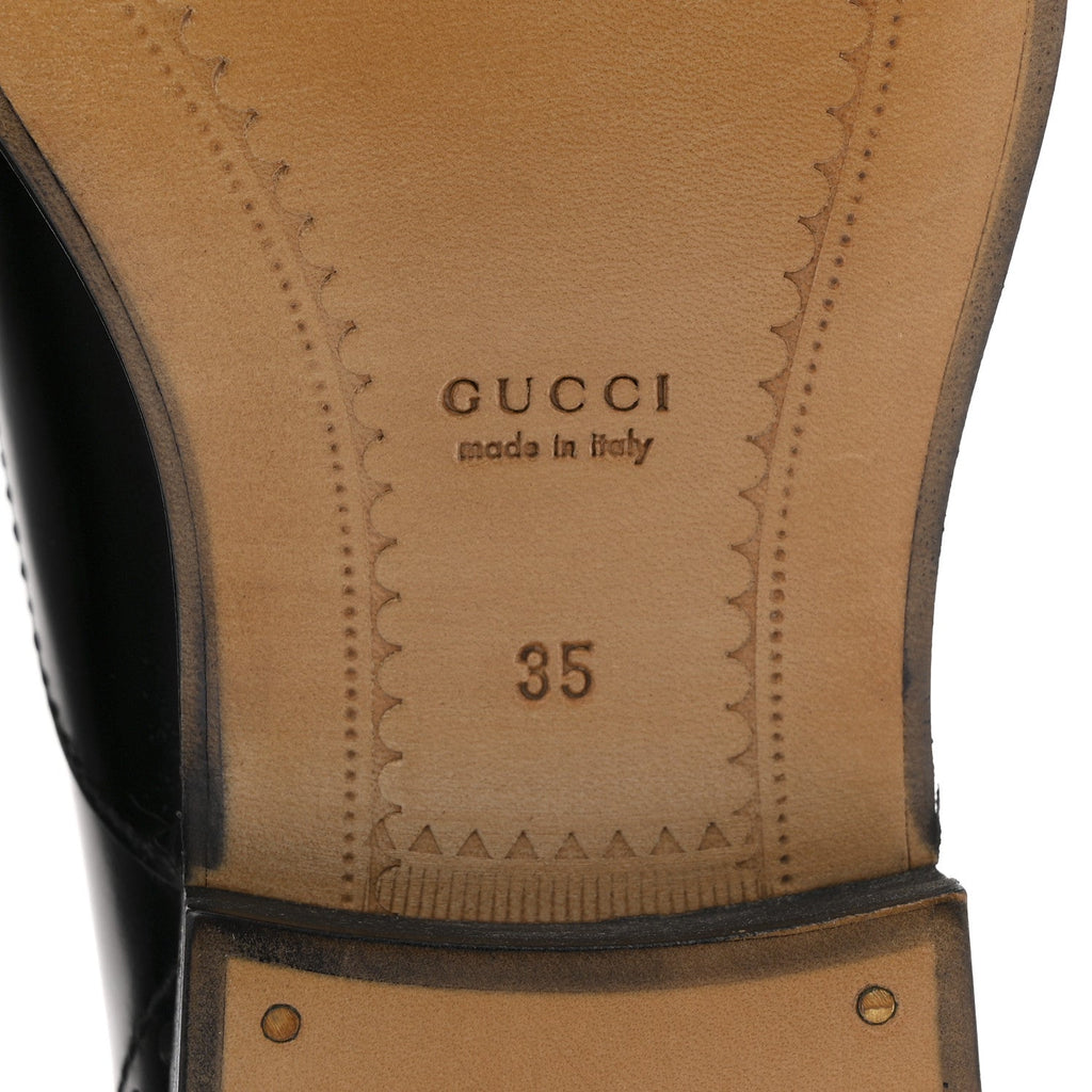 Gucci Glossy Calfskin Tejus Womens Lace Up Loafers 35 Black