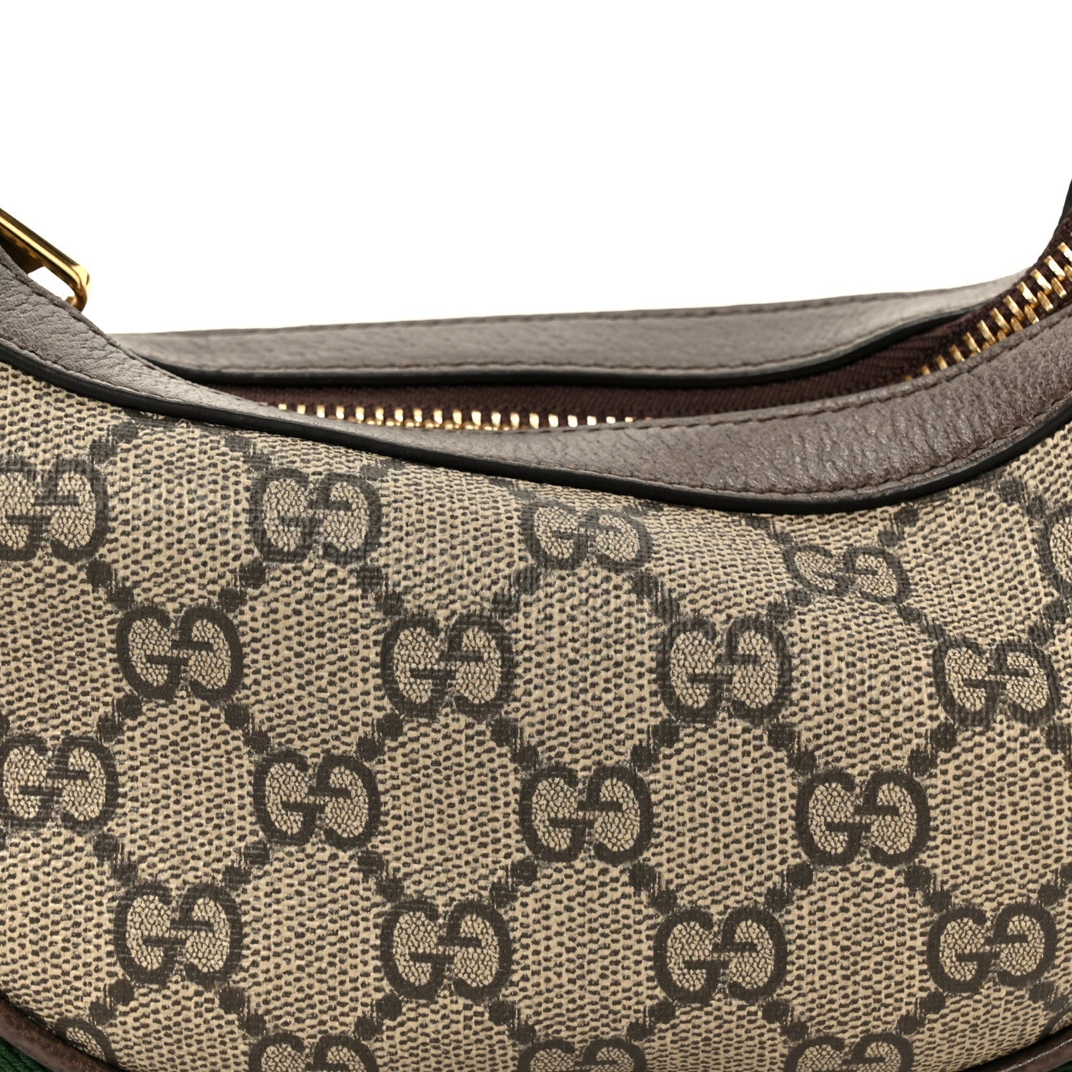 Gucci GG Supreme Monogram Textured Calfskin Web Mini Ophidia Half Moon Hobo Beige Ebony New Acero