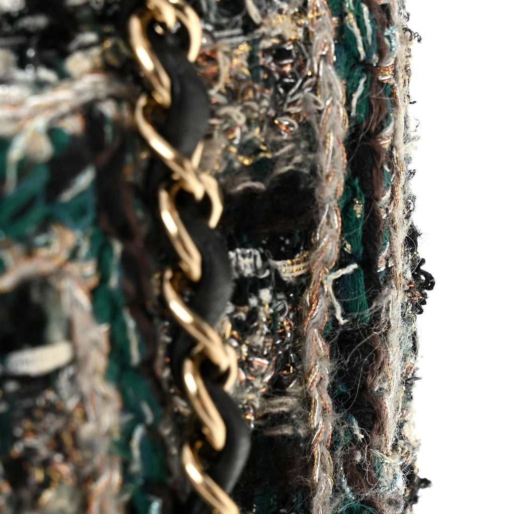 Chanel Tweed Braid Medium Flap Turquoise Multicolor