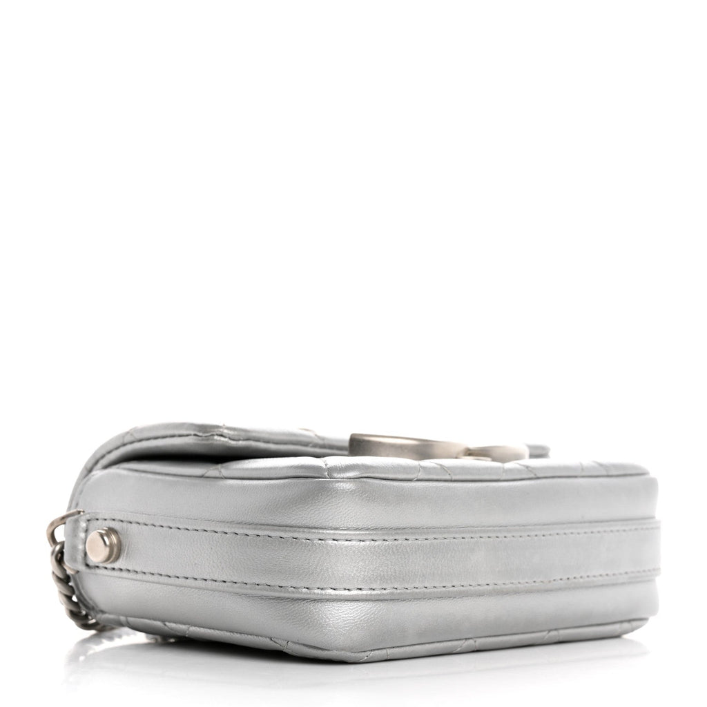 Chanel Metallic Lambskin Quilted Mini Giant CC Flap Argent