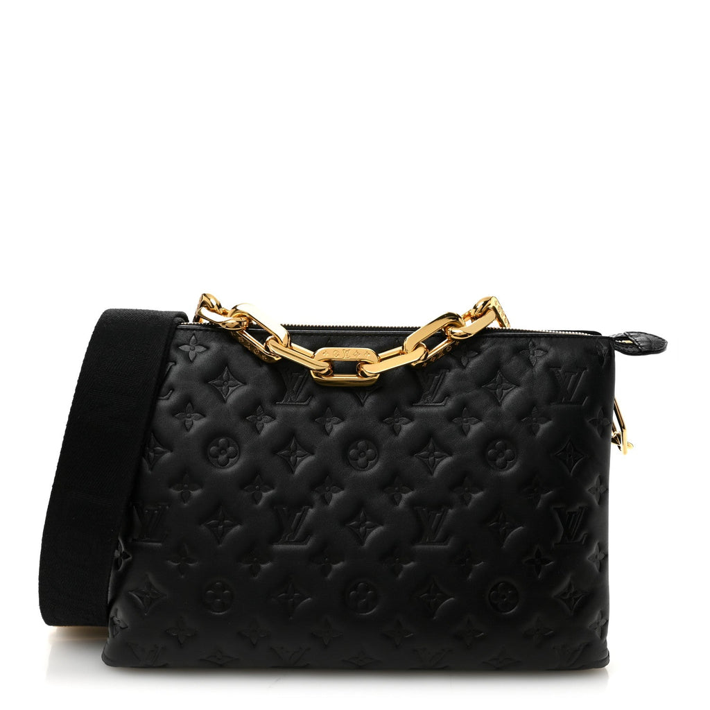 Louis Vuitton Lambskin Embossed Monogram Coussin MM Black