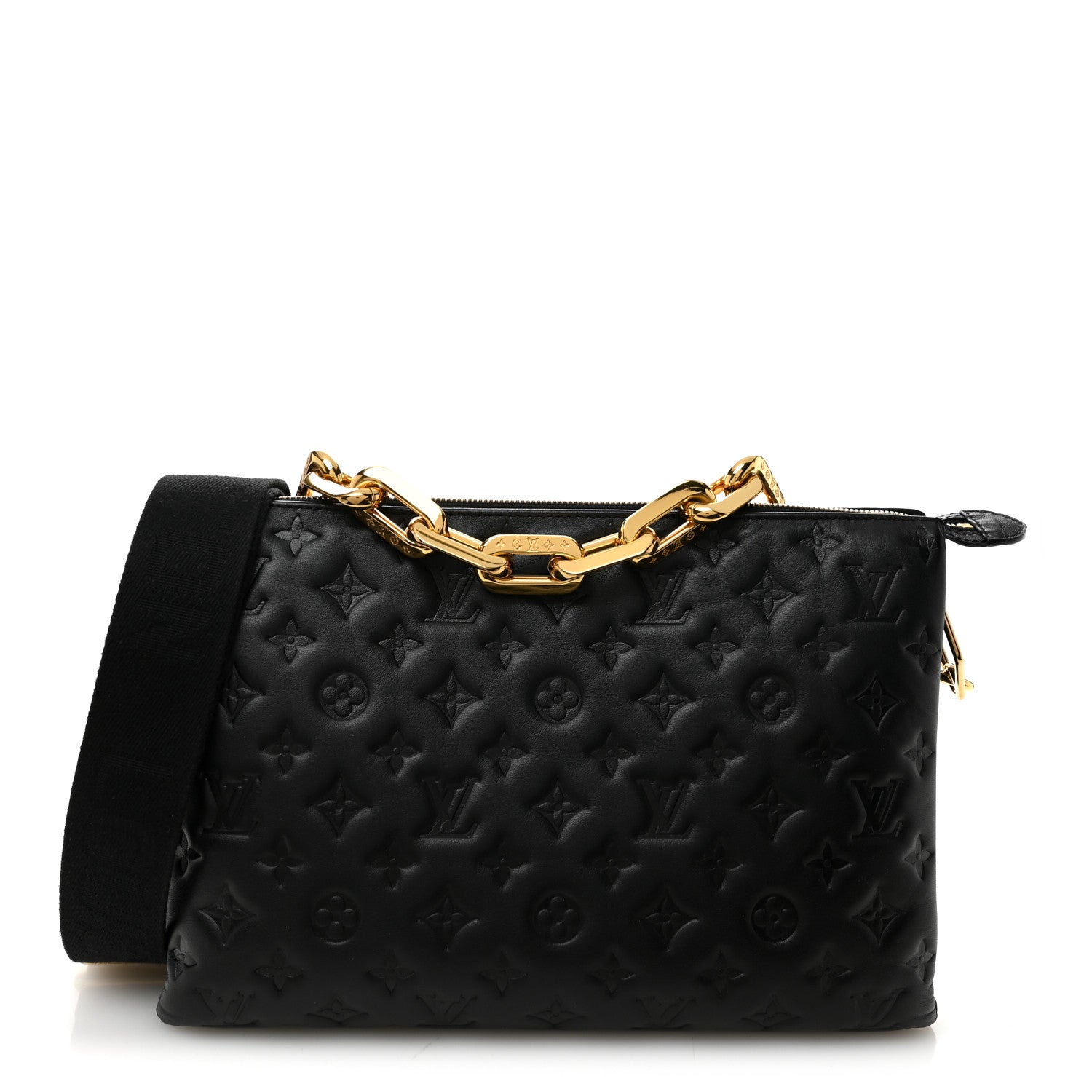 Louis Vuitton Lambskin Embossed Monogram Coussin MM Black