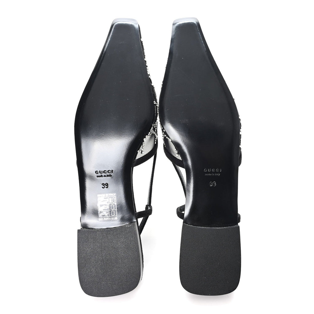 Gucci Suede Mesh Crystal GG Monogram Slingback Ballet Flats 39 Black