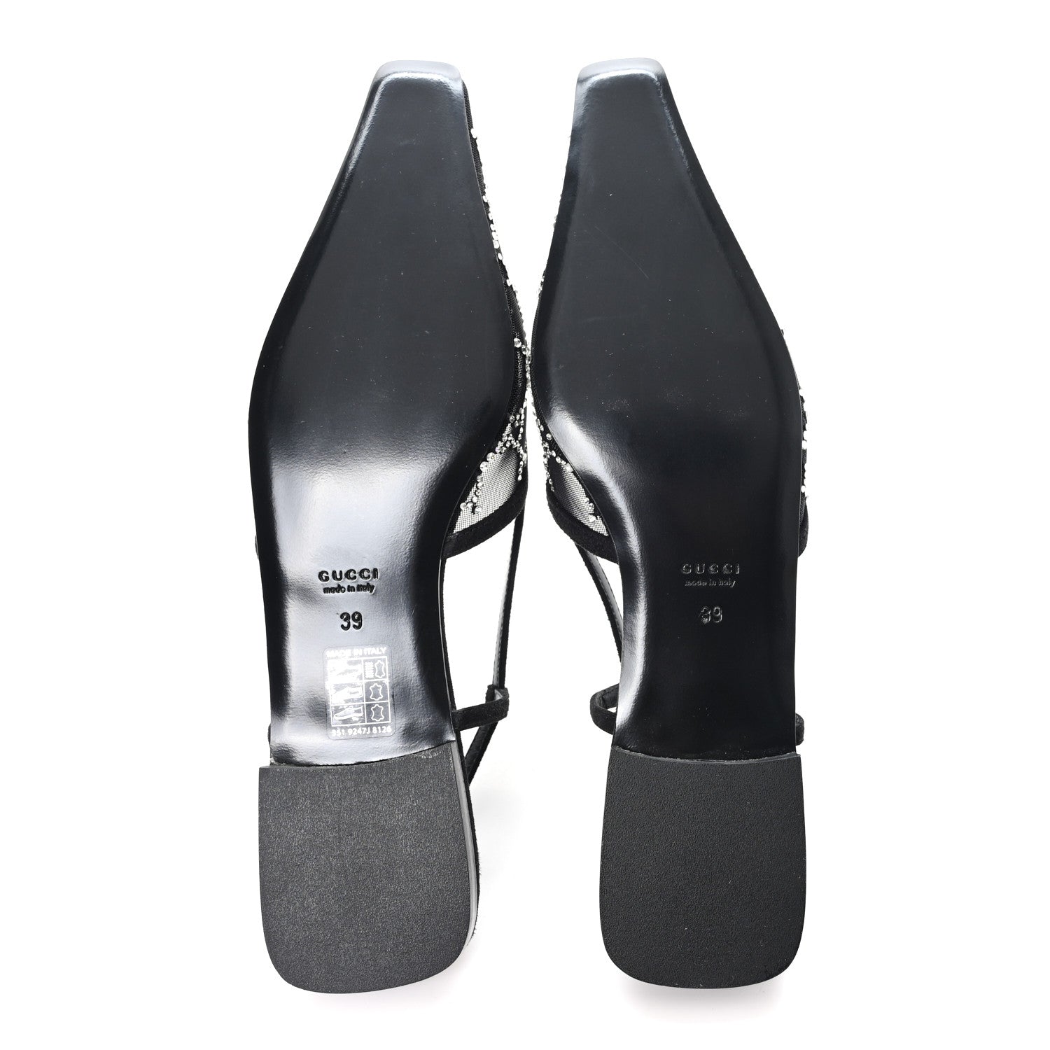 Gucci Suede Mesh Crystal GG Monogram Slingback Ballet Flats 39 Black
