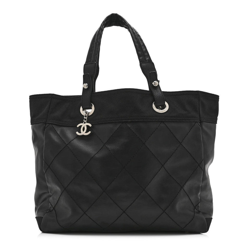 Chanel Coated Canvas Quilted Large Paris Biarritz Tote Black