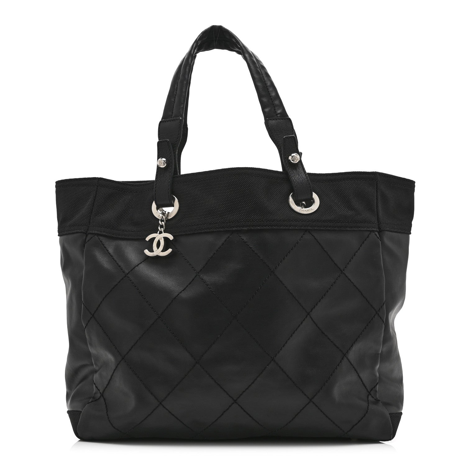 Chanel Coated Canvas Quilted Large Paris Biarritz Tote Black