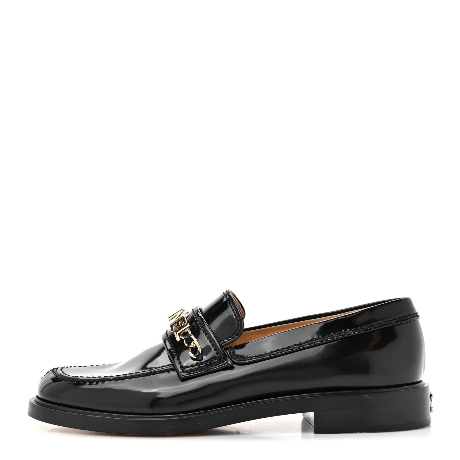 Chanel Shiny Calfskin Logo Loafers 39 Black