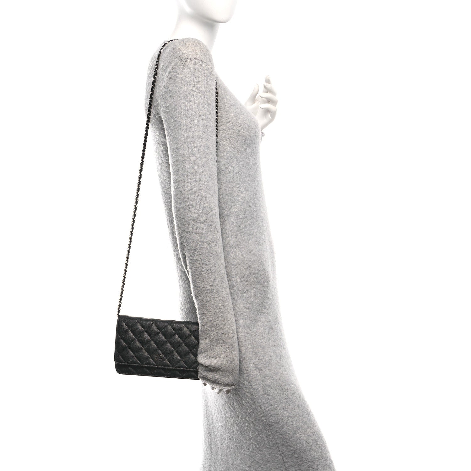 Chanel Iridescent Caviar Quilted Wallet on Chain WOC Black