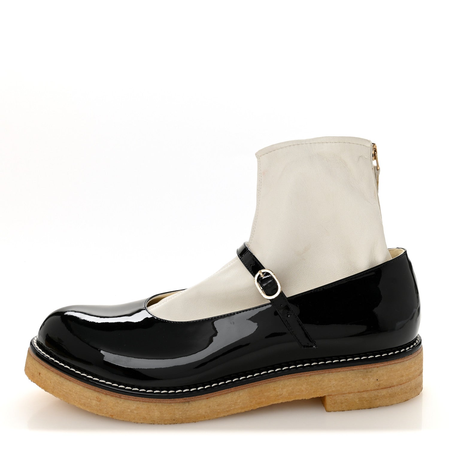 Patent Mary Jane Sock Boots 39 Black White