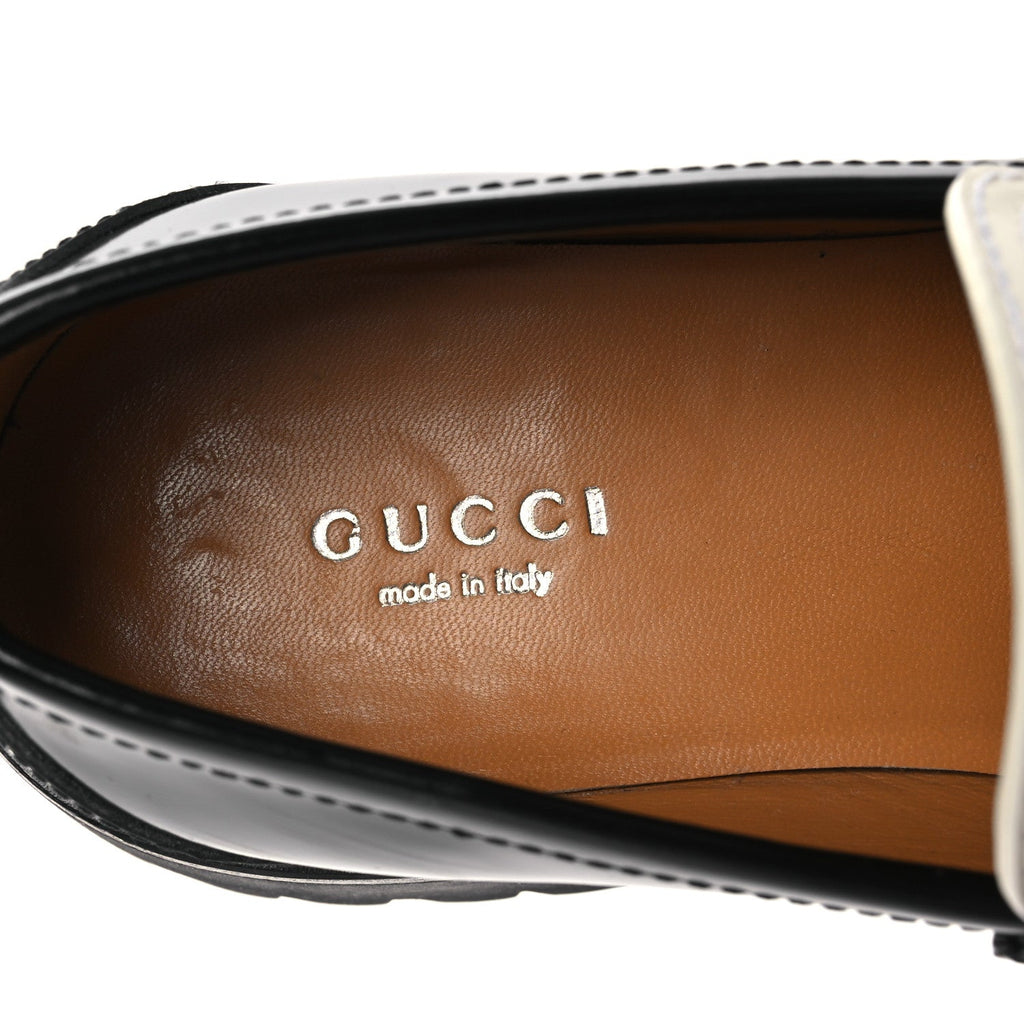 Gucci Cordovan Lux Womens Interlocking G Platform Lug Sole Loafers 36 Black Off White