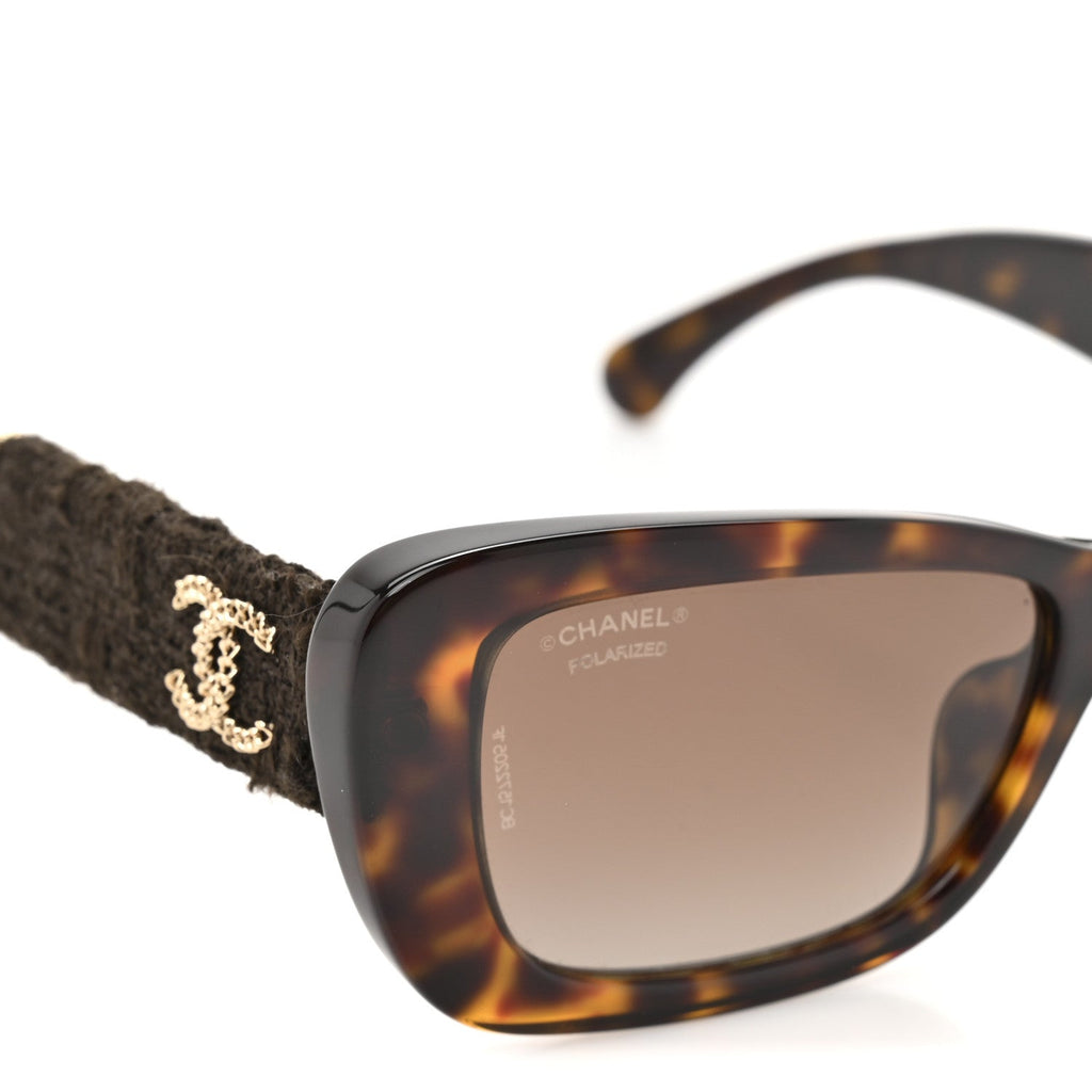 Acetate Tweed Wool CC Rectangle Sunglasses 5514 Tortoise