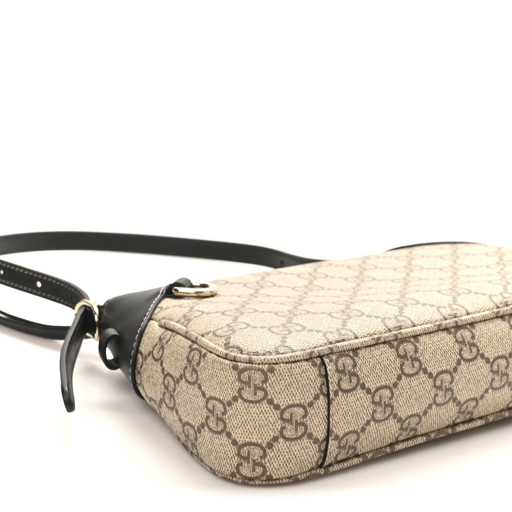 Gucci GG Supreme Monogram Textured Calfskin Small Emblem Shoulder Bag Beige Black