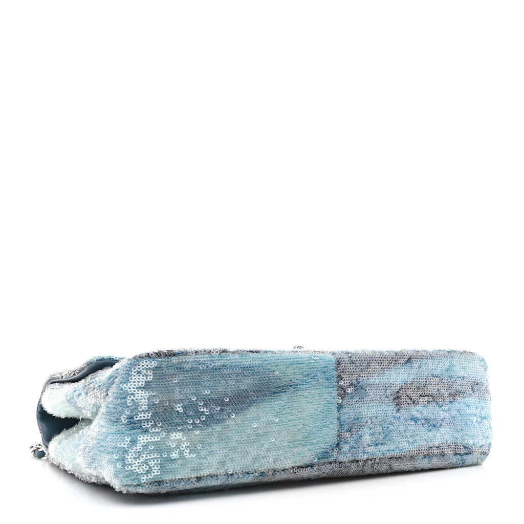 Chanel Sequin Large Waterfall Flap Light Blue
