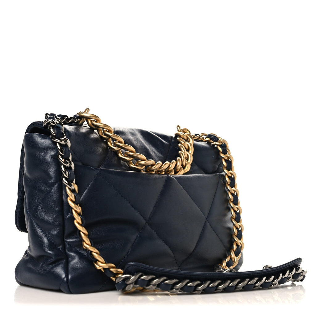 Chanel Lambskin Quilted Large Chanel 19 Flap Navy Blue