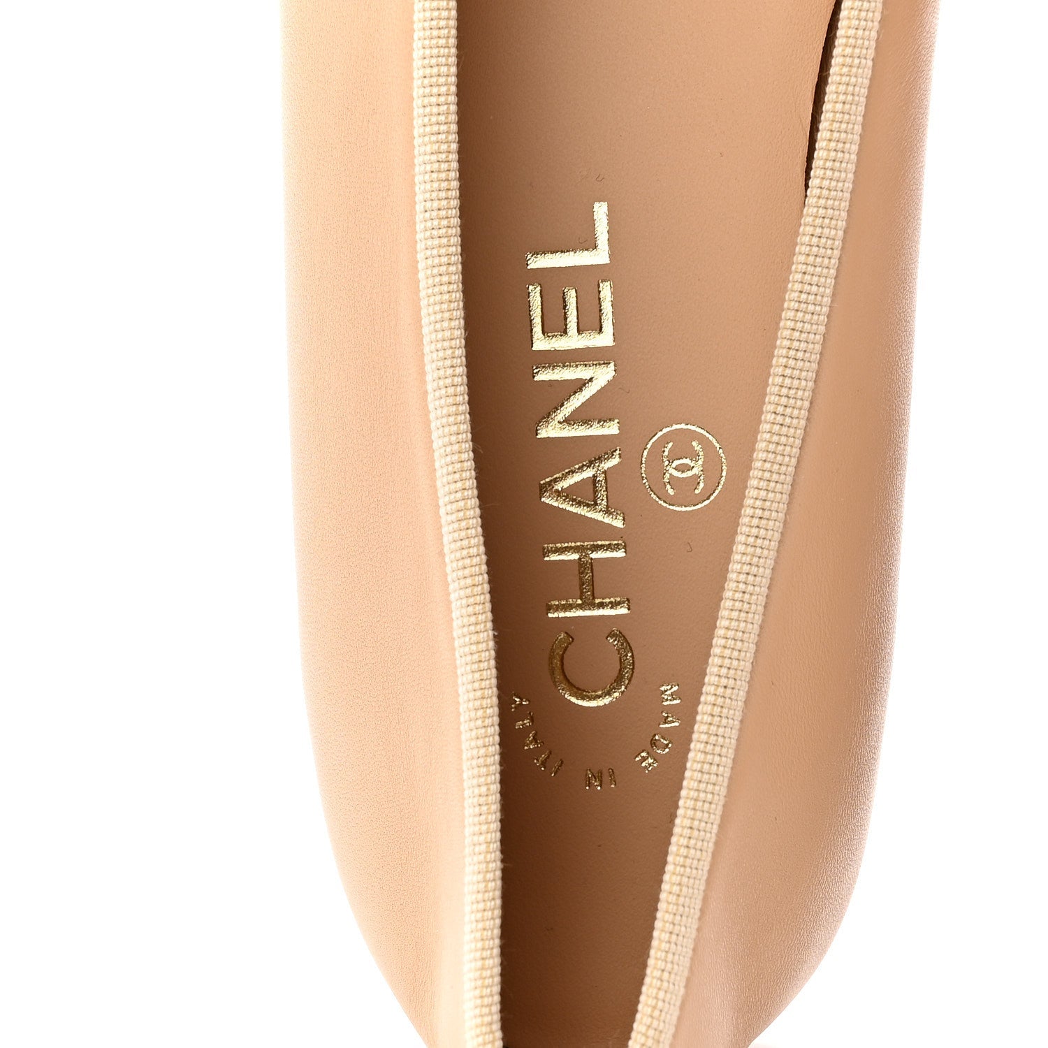 Lambskin Cap Toe CC Ballerina Flats 39.5 Beige Black