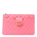 Lambskin Quilted Sunset Boulevard Pouch Case Coral Orange
