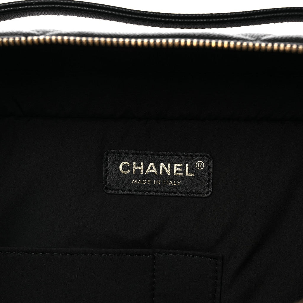 Chanel Shiny Grained Calfskin Quilted Large Travel Bowling Bag Black