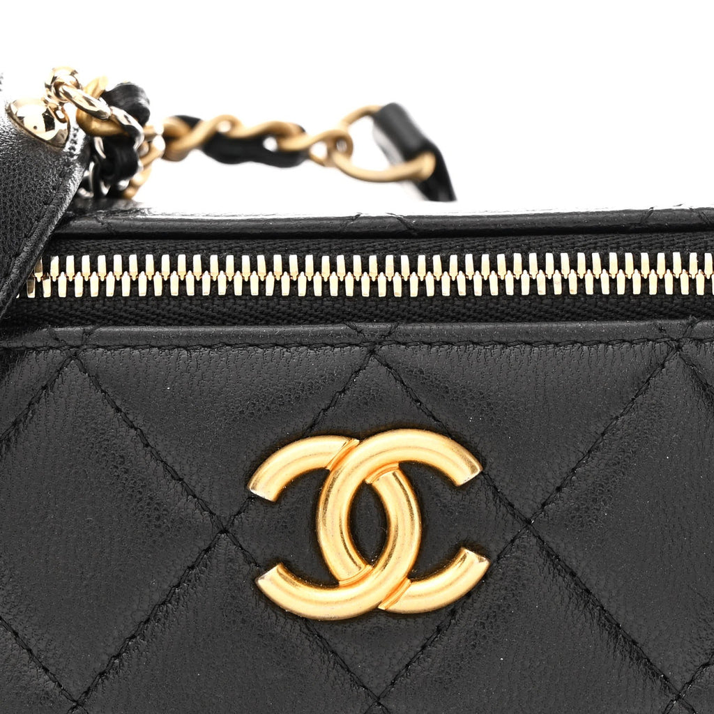 Chanel Goatskin Quilted Punk Essentials Vanity Case With Chain Black
