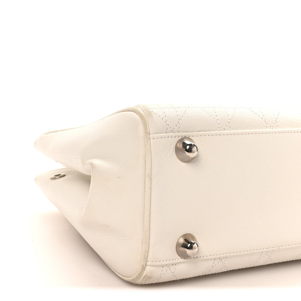Christian Dior Calfskin Cannage D Buckle East West Tote White