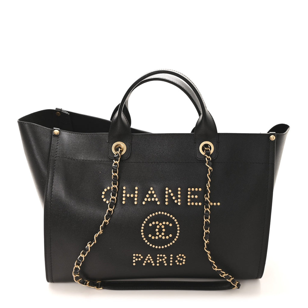 Chanel Caviar Medium Studded Deauville Tote Black