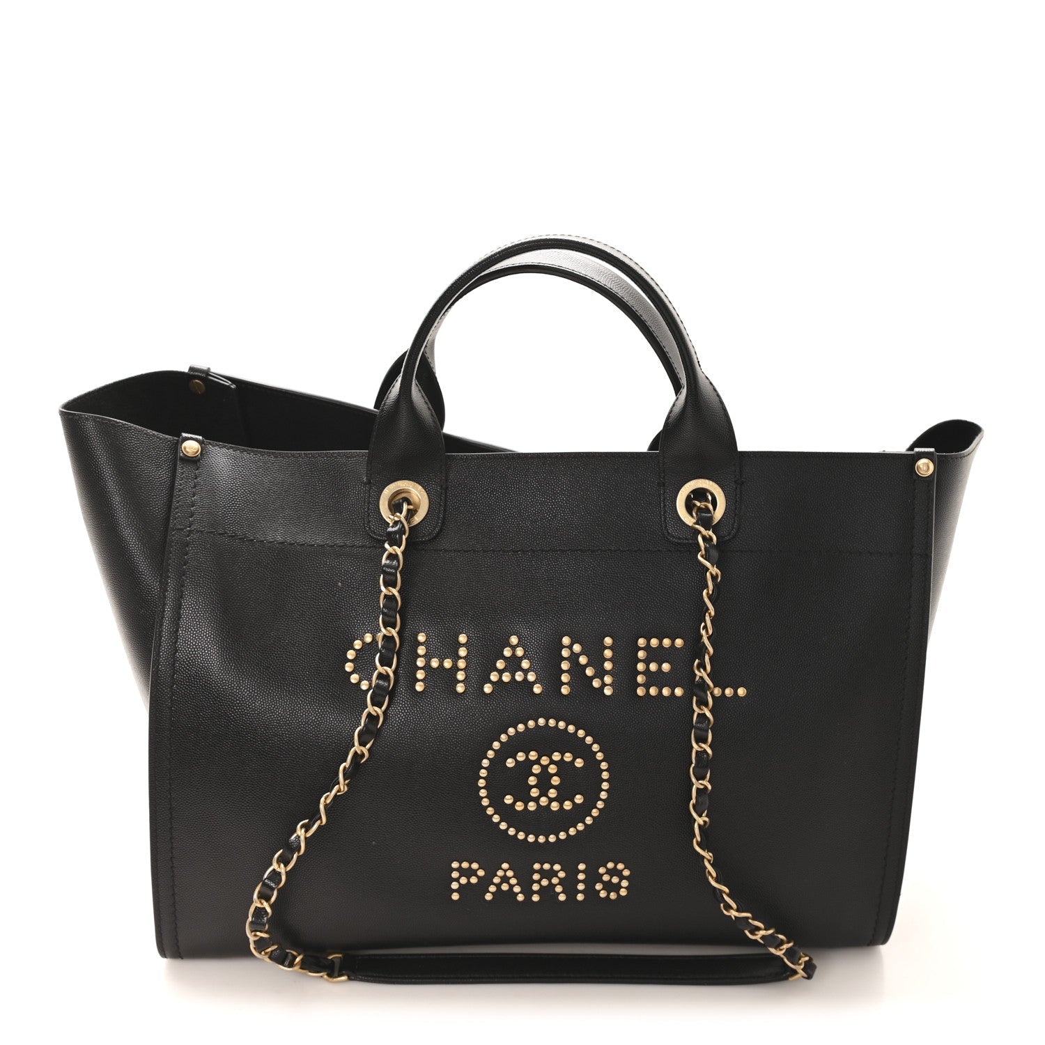 Chanel Caviar Medium Studded Deauville Tote Black