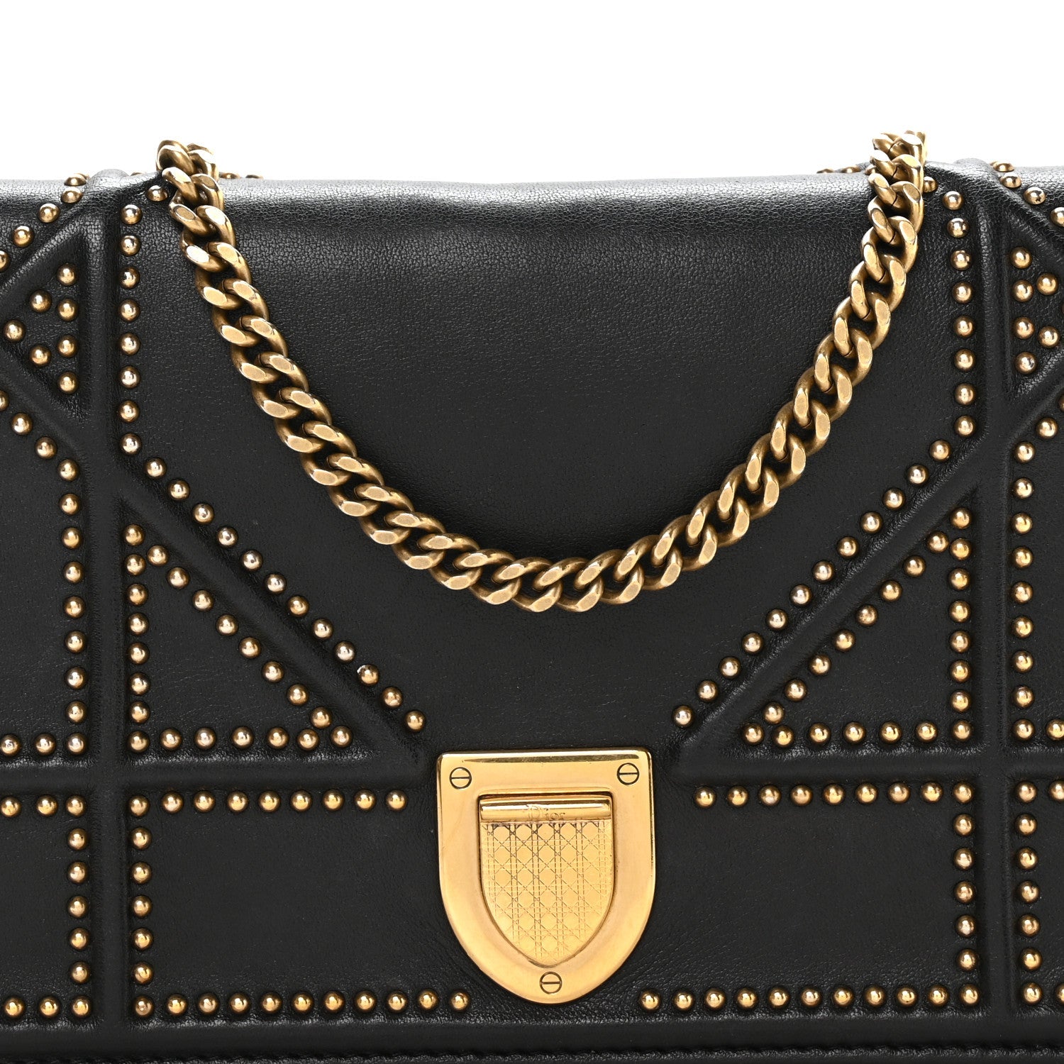 Christian Dior Calfskin Studded Diorama Wallet on Chain Pouch Black