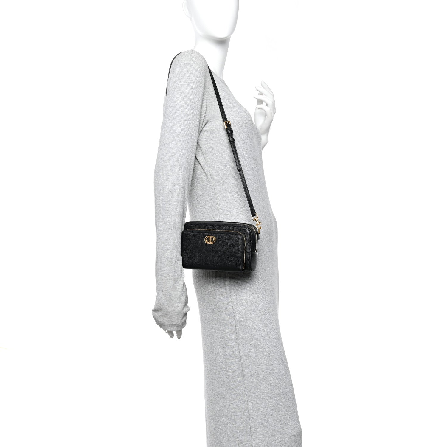 Christian Dior Grained Calfskin Caro Double Pouch Black