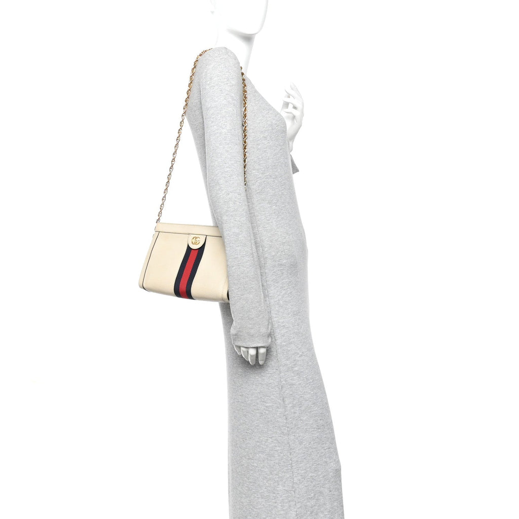 Gucci Textured Calfskin Web Small Ophidia Chain Shoulder Bag Mystic White