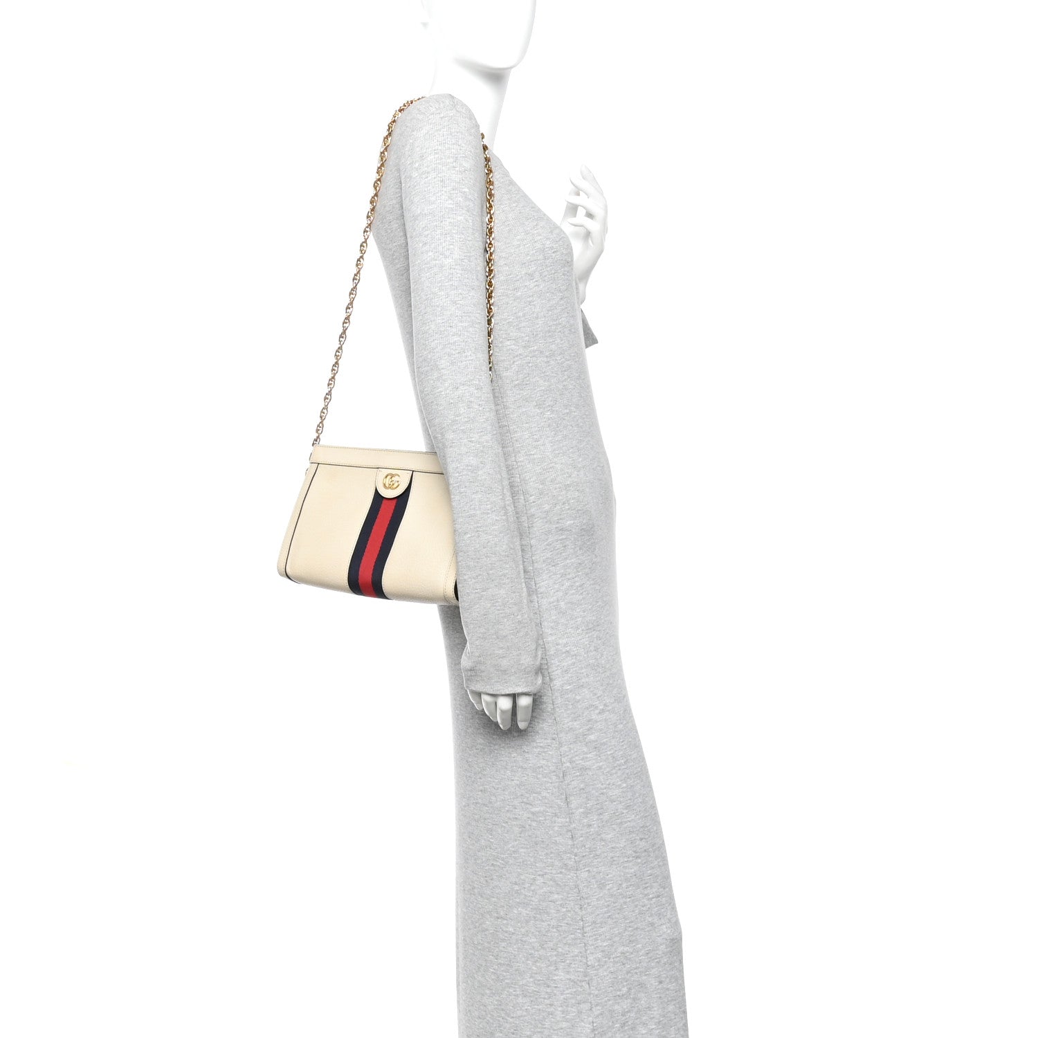 Gucci Textured Calfskin Web Small Ophidia Chain Shoulder Bag Mystic White