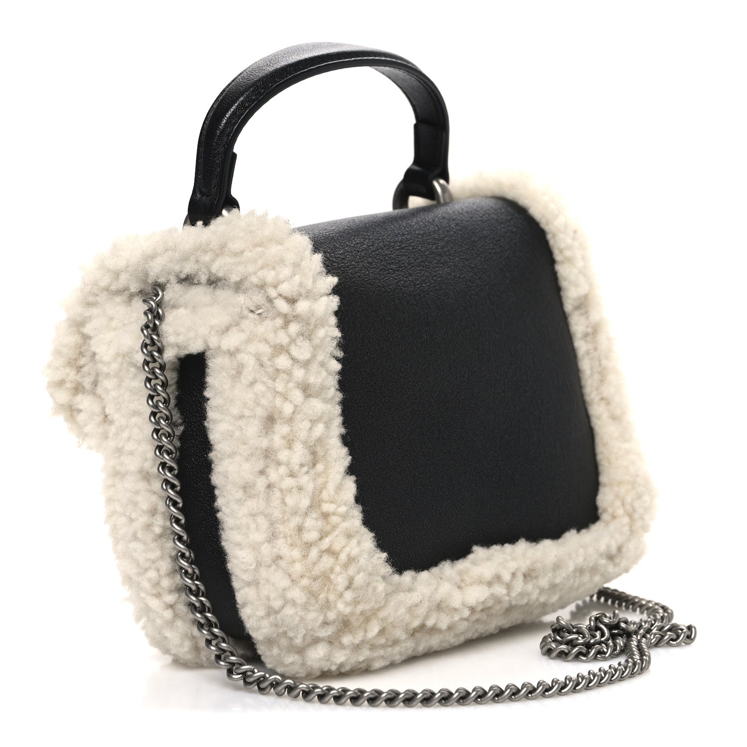Gucci Sakai Be Green Calfskin Shearling Mini Dionysus Top Handle Bag Black