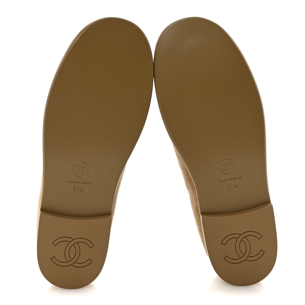 Chanel Suede Calfskin CC Loafers 37.5 Dark Beige